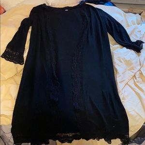 Long black lace-lined cardigan